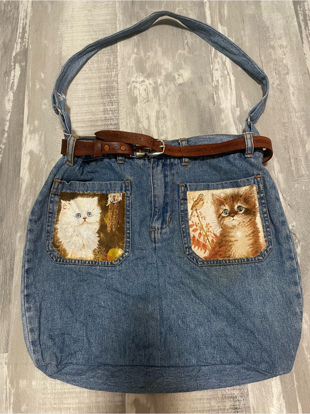Vintage Denim Cat Tote Bag